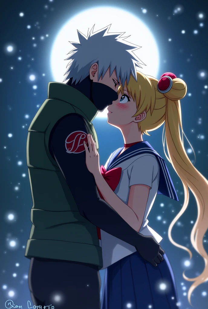 Kakashi and sailormoon kissing passionately