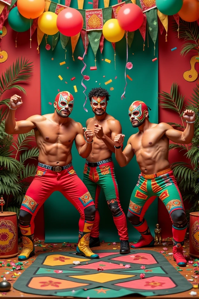 Decorate a party pallet with a Mexican wrestling theme