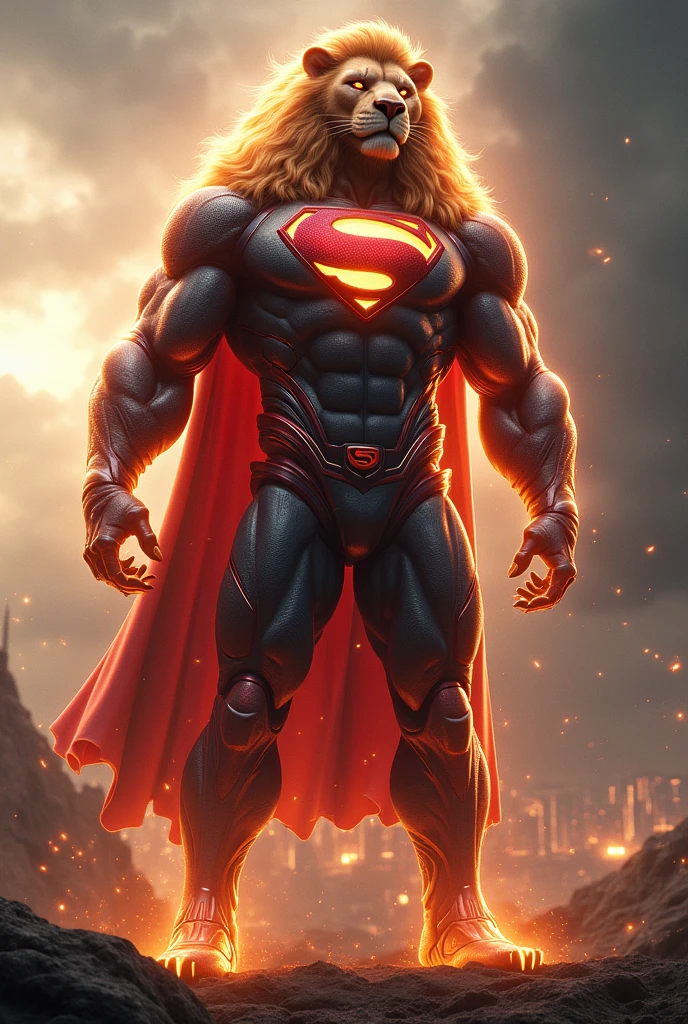 SupermanLion hybrid fusion: Integrates Superman’s superhuman strength, flight, and other powers with the regal presence, strength, and bravery of a lion, making for a more powerful and imposing hero.Ultra HD high resolution 4K