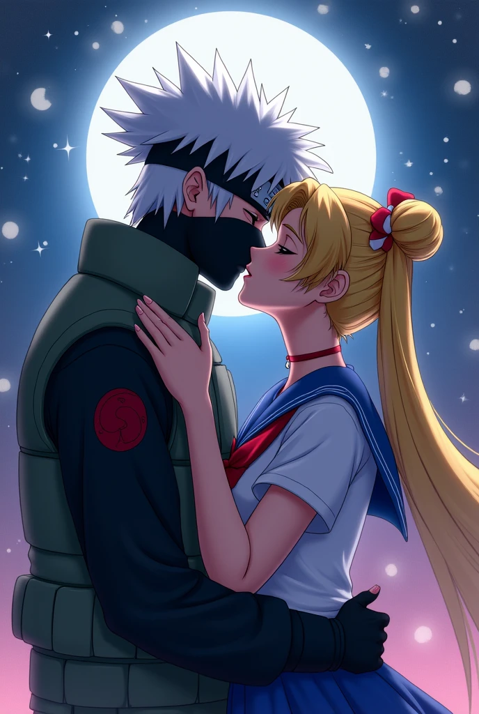 Kakashi and sailormoon kissing passionately