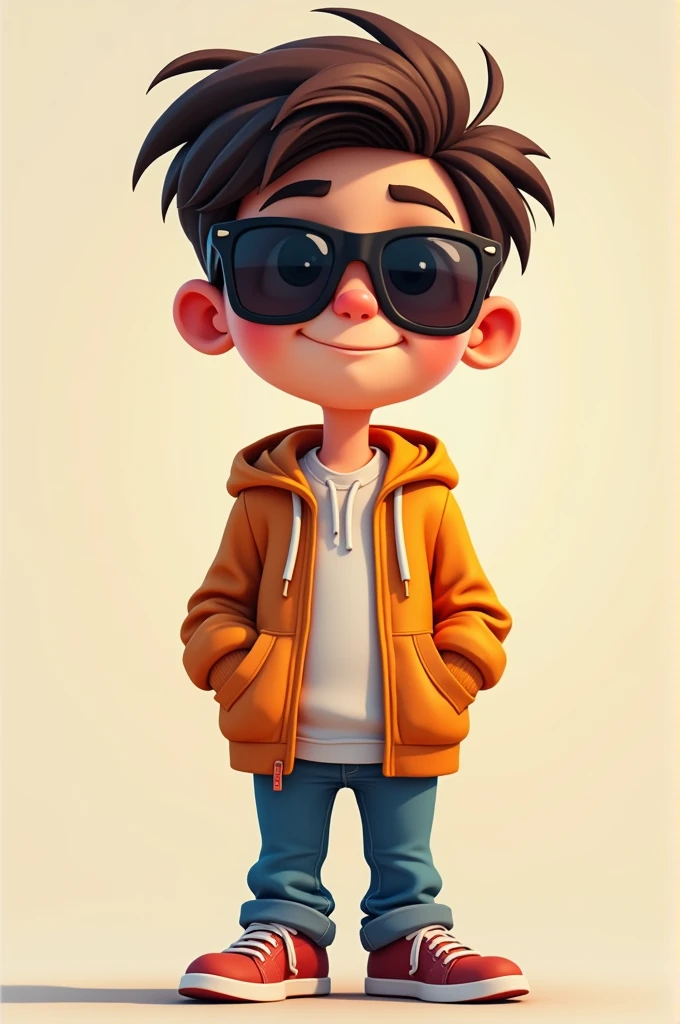 A 18 year Cartoon Boy, wearing a Hoodie, Sunglasses 