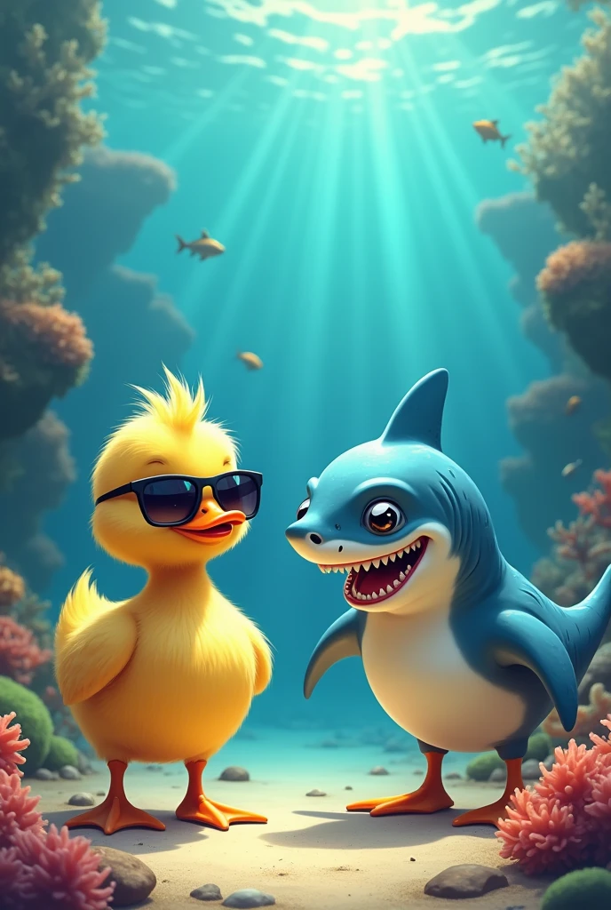 Cool duckling and shark