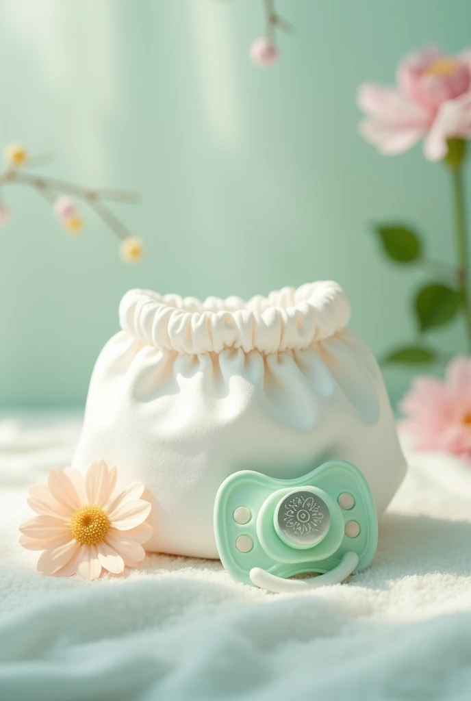 Stitch for a baby shower that has a white diaper and a mint green pacifier A tender stitch that has HEISER in the background of the image