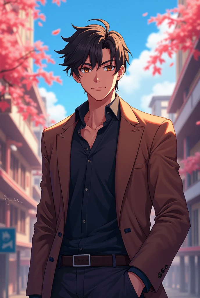 Bodyguard with a kind heart (male) young one with 20 years age in anime style