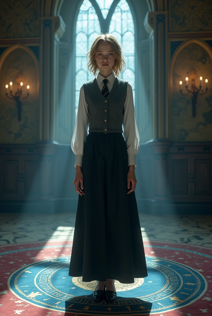 1Girl, long shot, full body angle, arms detail, body detail, legs detail, face detail, feets detail, hands detail, slender body, youthful face, shoulder-length hair, gold hair tied in a braid, blue black gray, ravenclow witchcraft student in laid-back Hogwarts school costume, gray wool vest, black dress pants, white button-down shirt, classic shoes, blue and bronze details, in astrology tower, tapestry floor with blue astrological chart as a print, immense and grand indoor Hogwarts, floor detail, standing, dynamic divine pose, divine work of art, surreal fantastic aesthetics, dramatic lighting, full body, body hairless, dominating, white or white skin, gighly light, highly detailed, looking at the audience, photography, detailed skin, real person, crazy detail, hype maximization, lighting complex detail , Highly detailed, Digital painting, artstation, concept art, smooth, sharp focus, illustration, Unreal Engine 5, art by Ross Tran and Greg Rutkowski and Alphonse Mucha, Show men only .8k Ultra HD, dslr, dim lighting, high quality, film grain, Fujifilm XT3, 2-person, two-person model. hype surrealism, hype surrealism, by Shen Quan, Skin detailed), Real people, Reality, realistic optics, crazy details, Face model details, Maximum magnification, Exaggerated SurReality, quite, Light and intricate details, High detail, high detail, digital painting, art station, concept art, soft focus , pointy, illustration, unreal engine 5, 8k, art by Ross Tran and Greg Rutkowski and Alphonse Mucha, ultra HD, 8k, male only screen .8k Ultra HD, dslr, low light, high quality, Fujifilm XT3, model of 2 people, two people, 8k hd, handsome and cute , white skin , handsome model , white ski, beautiful young model, an attractive man 18-2 aesthetic,