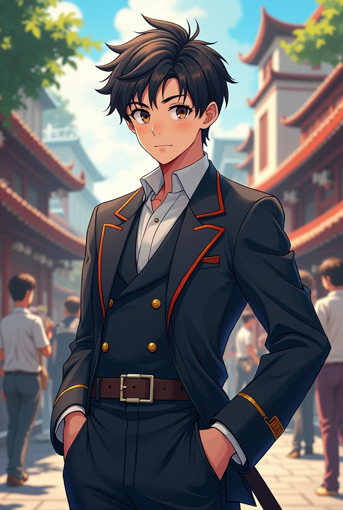 Bodyguard with a kind heart (male) young one with 30 years age in anime style