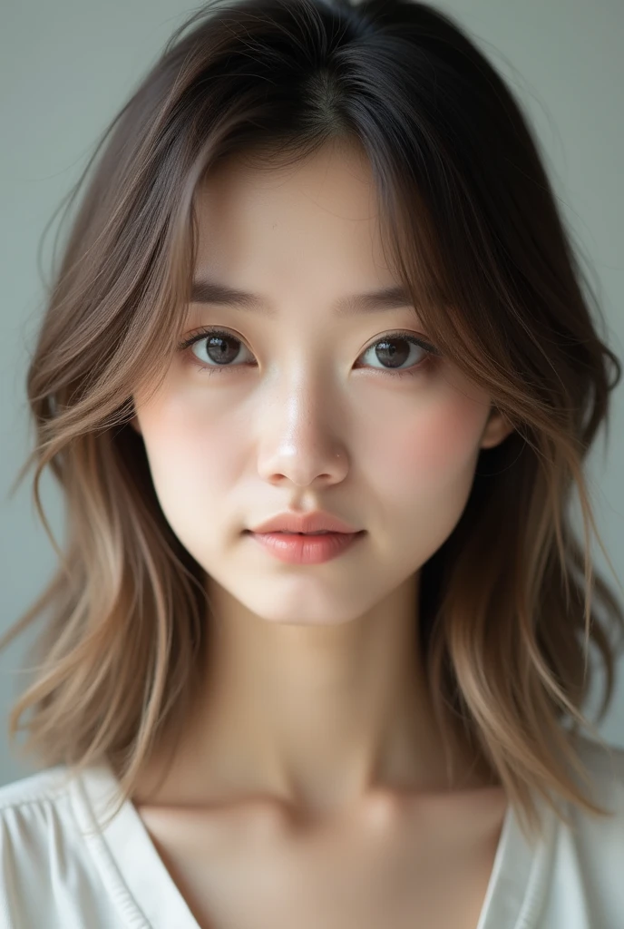 Highest quality、One Japanese woman、Beautiful eyes、Natural Makeup、gloss々Hair、Straight Hair、Big eyes、Light tips、まとまりのあるStraight Hair、Semi-long hair、Brown hair color、Dark features