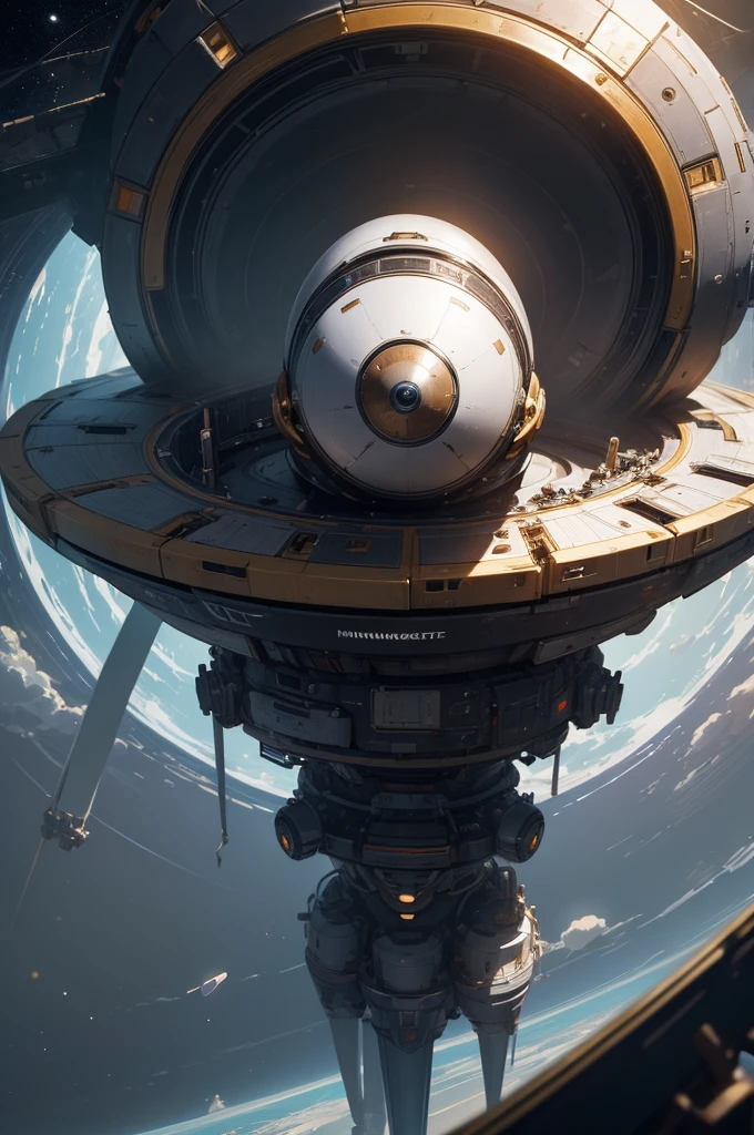 ((masterpiece,best quality)) in space, massive, circle spaceship, dark and metallic
