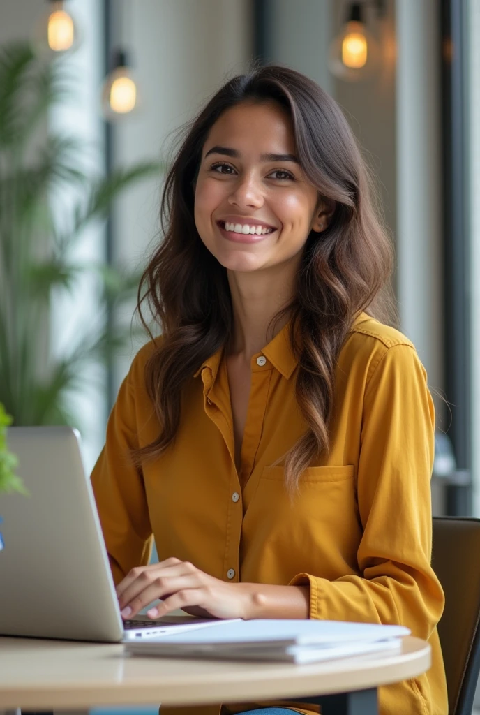 Young friendly modern latin intern woman