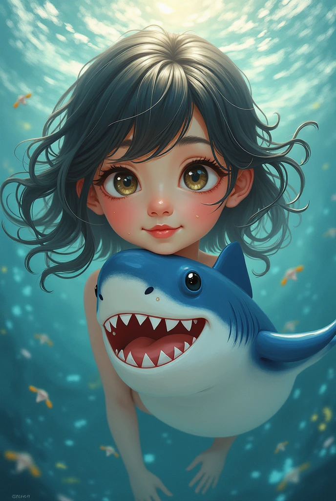 Cute girl with shark