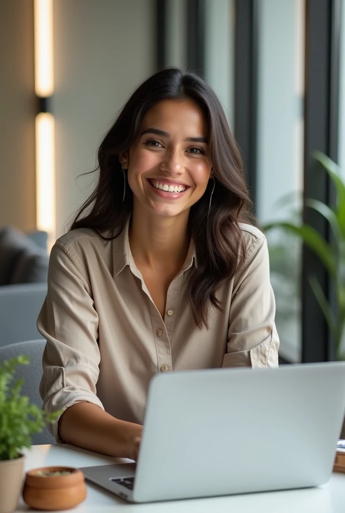 Young friendly modern latin intern woman