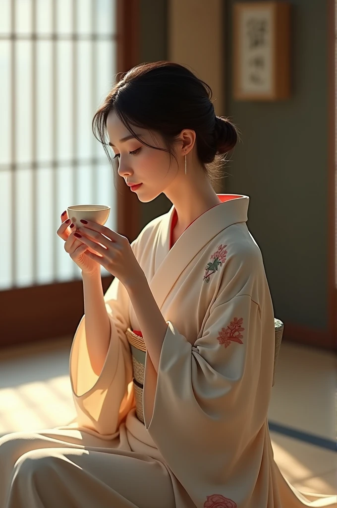 Woman drinking  sake
