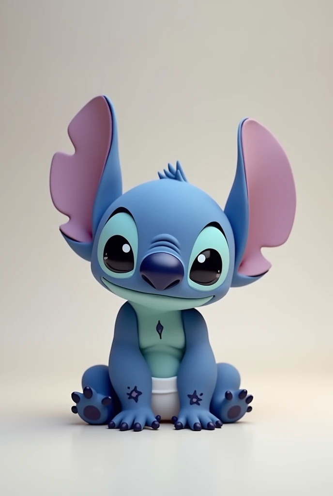 Stitch as a baby with a cute face wearing a white diaper