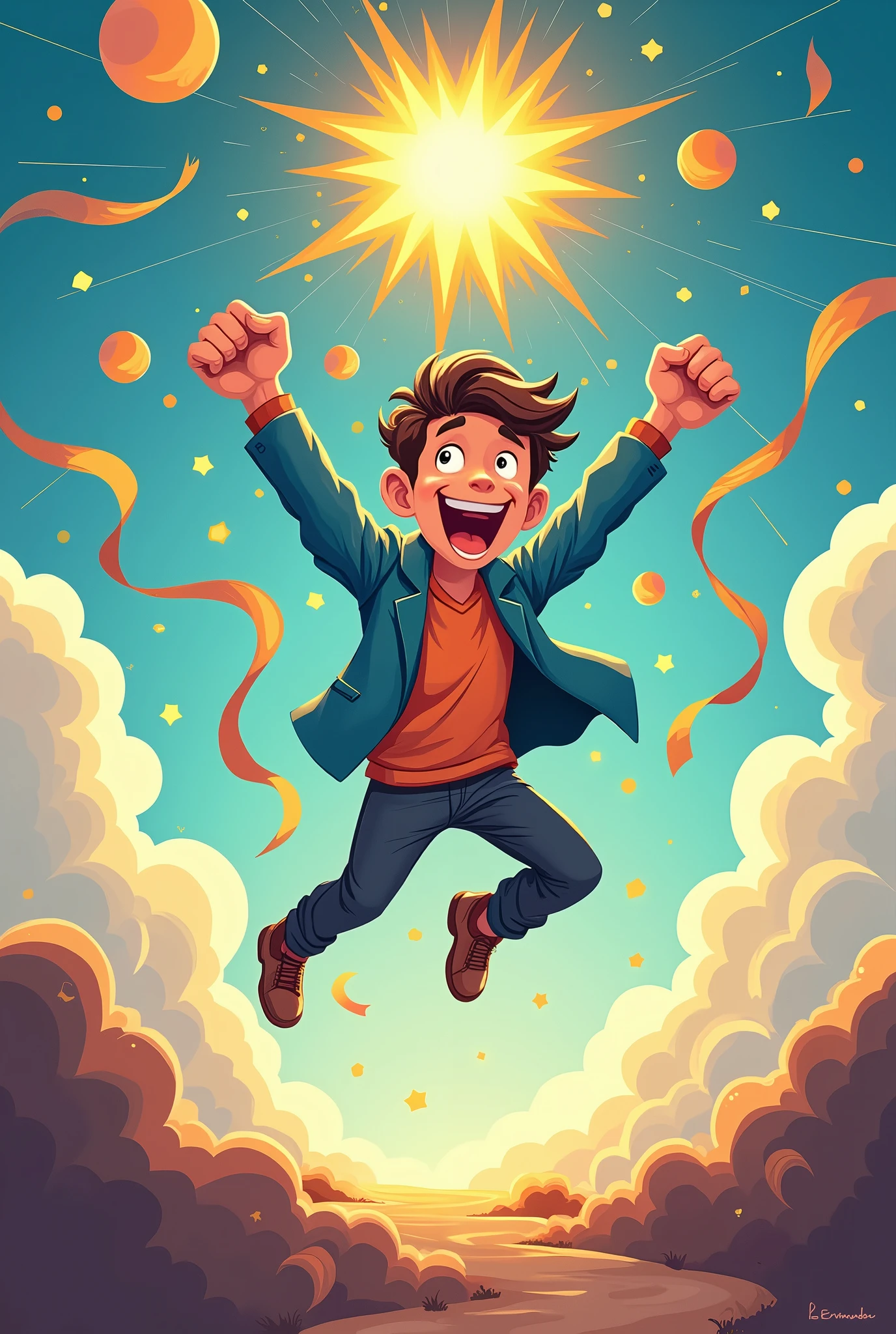a cartoon depicting a person achieving a goal, leaving behind images of people representing knowledge, Skills, attitudes, context and integration