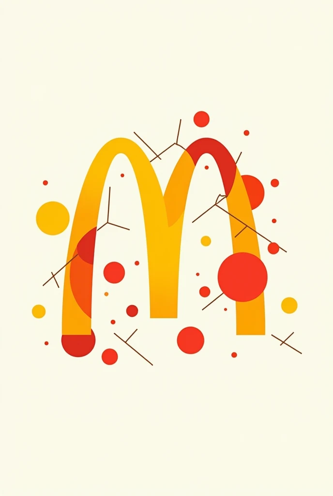 An abstract logo with randomly scattered red and yellow spots, without any specific shape reminiscent of arches. It could include irregular geometric shapes and crossed lines., based on the macdonals logo