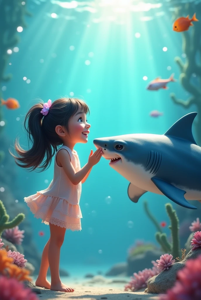 Cute girl and shark