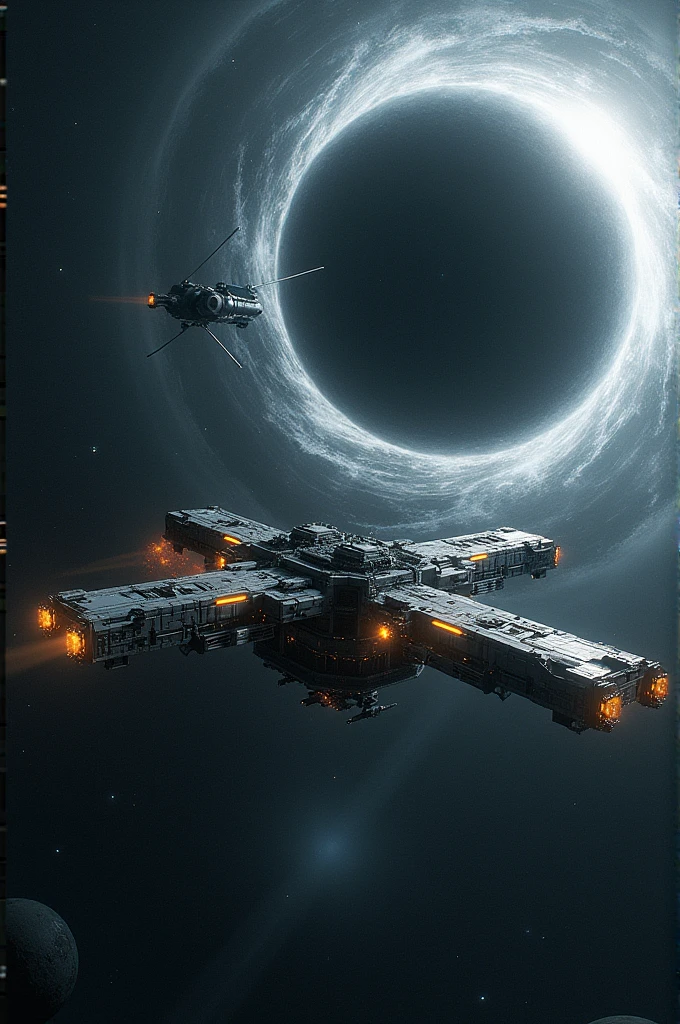 A space station filling near a black hole