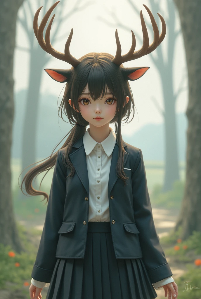 A girl with deer horns,uniform