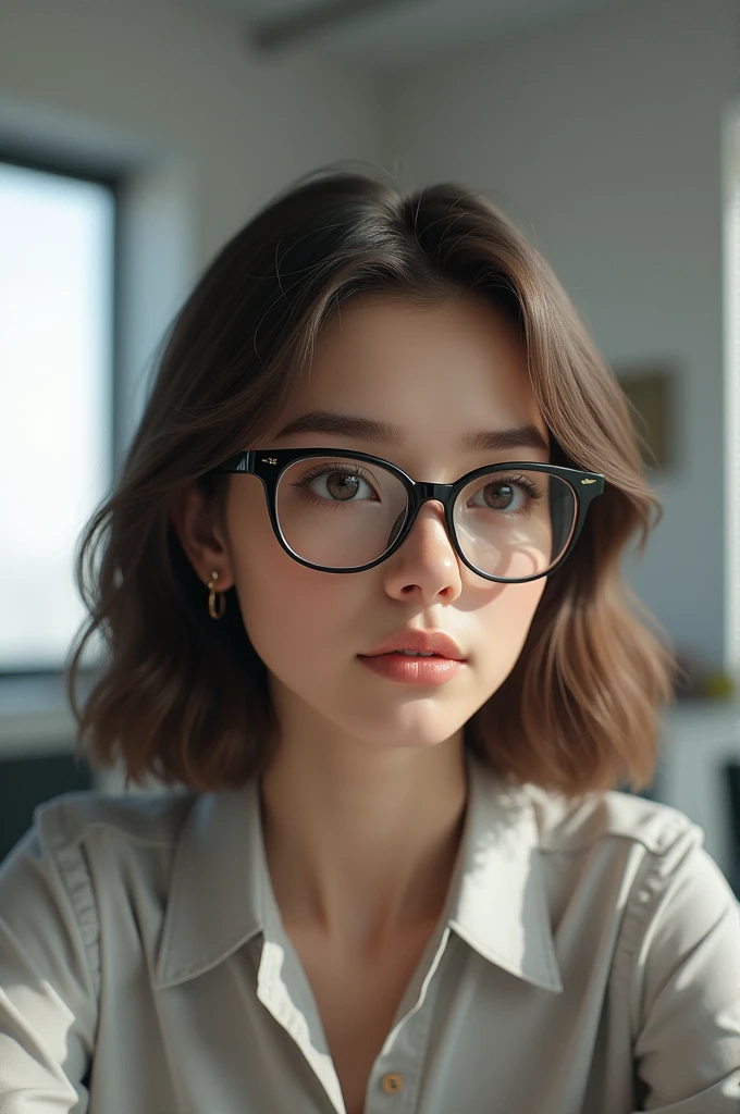 a woman with glasses