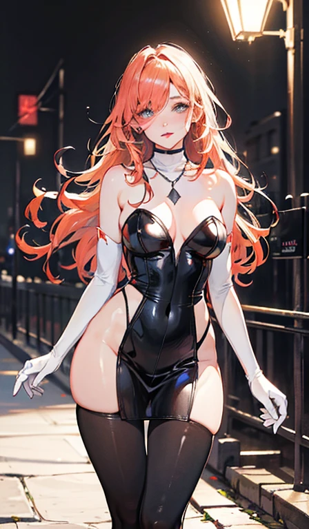 Succubus, hair over one eye,russet hair,Waist slender,very long hair, big hair, tall woman, toned, turned body,lips vermelhos,lips,curvilinear,one eye covered,elbow gloves,bared shoulders,neckleace,totally naked,pantyhose,pantyhose,offcial art,extremely detailed CG unity 8k wallpaper,Lighting perfeita,Farbeido,Lighting_front-facing_Ablaze,pele Ablaze,(Masterpiece artwork:1.0),(better_品質:1.0),ultra-high resolution,4K,ultra detali,fot,8k,HDR,high resolution, (absurdres:1.2), Kodak portra 400, film grain, nblurry background, (bokeh:1.2), Lens flare, (vibrant_Farbe:1.2), fot profissional, (beautiful_face:1.5),