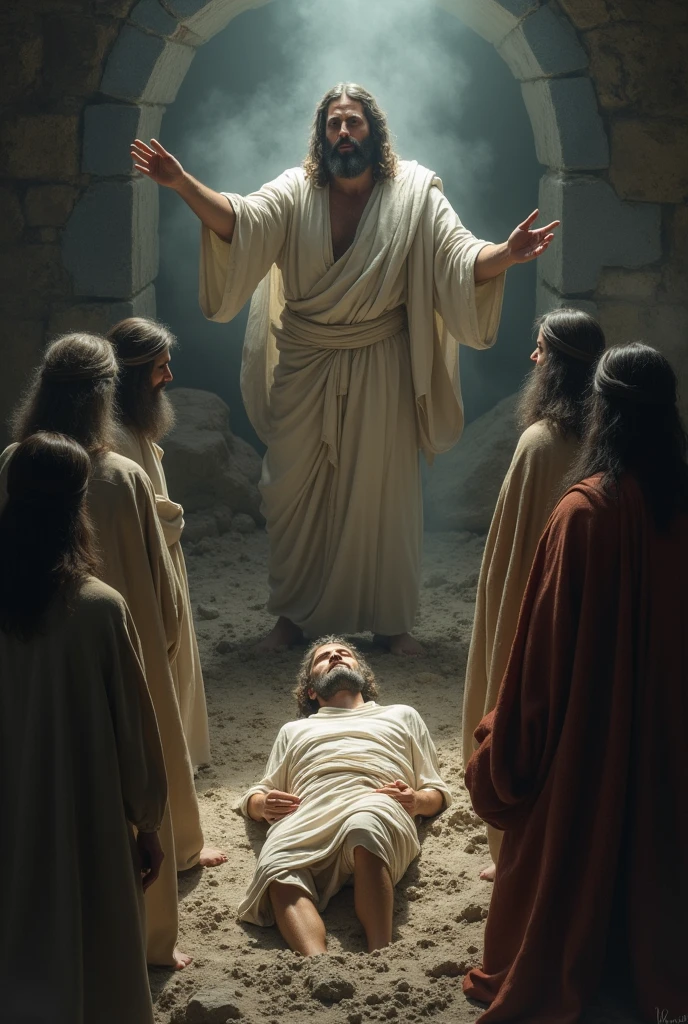 It is, having said that, cried out with a loud voice: Lazarus, come out. 44 It is o defunto saiu, having their hands and feet bound with bandages, and your face, wrapped in a scarf. Jesus said to them: Turn it off and let it go.