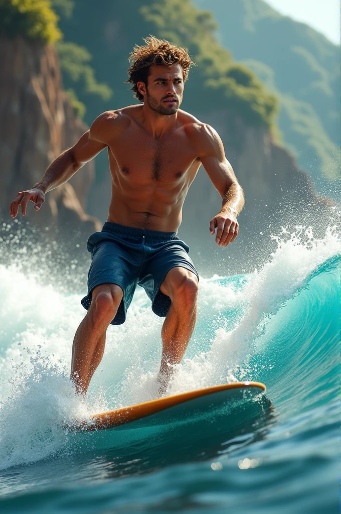 Surfing boy, the boy is handsome