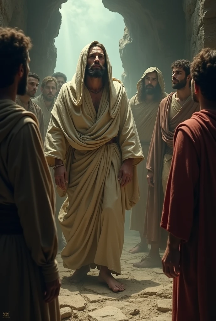 It is, having said that, cried out with a loud voice: Lazarus, come out. 44 It is o defunto saiu, having their hands and feet bound with bandages, and your face, wrapped in a scarf. Jesus said to them: Turn it off and let it go.