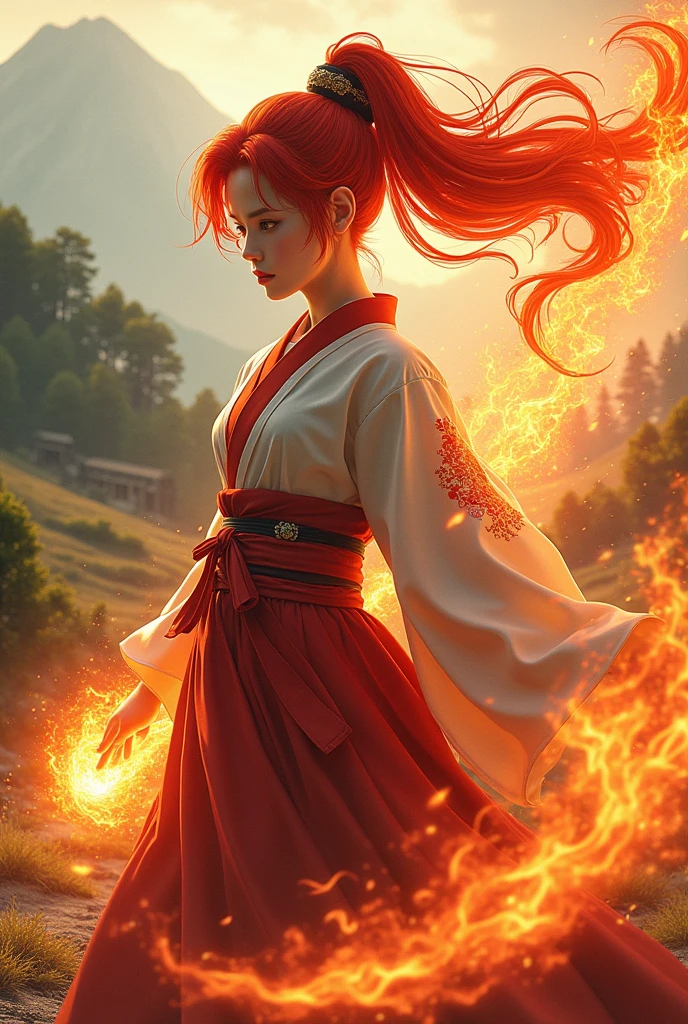 A red-haired Japanese teenager, with fire powers