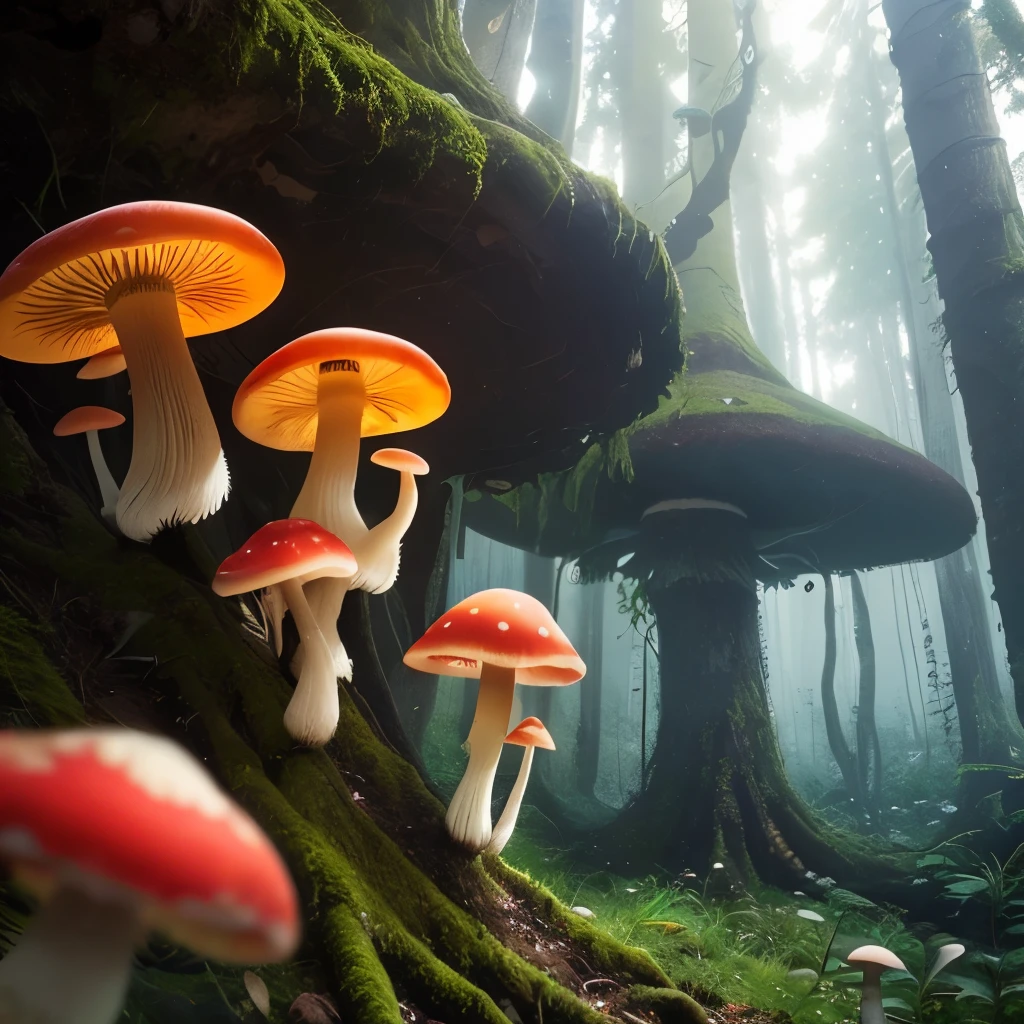 there are many mushrooms growing on the tree branch in the forest, mushroom trees, overgrown with huge rare fungus, overgrown with funghi, mushrooms everywhere, psychedelic mushrooms, overgrown with exotic fungus, fungus, shrooms, fungi, fractal fungus, forest made out of mushroom, white fungal spores everywhere, fungal growth, mushrooms, ❤🔥🍄🌪
