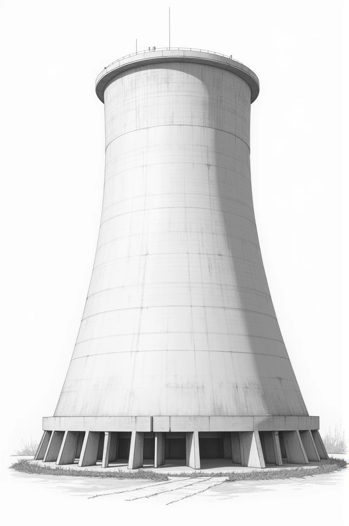 Generates a colorless pencil-like drawing of a cooling tower that looks nice and is easy to draw