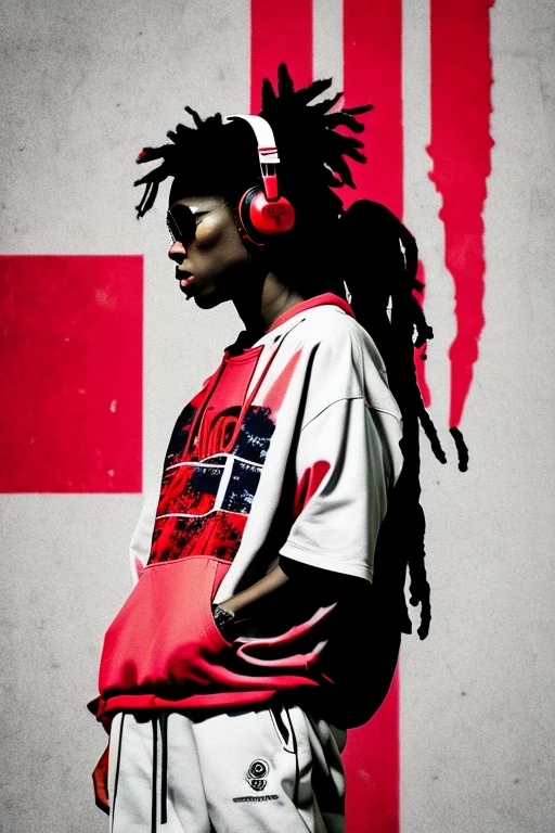 A background filled with scattered musical notes in various sizes and colors、
Creative logo illustration of a silhouette with dreadlocks and red headphones,
Banksy、
A background completely filled with scattered musical notes in various sizes and colors, covering the entire screen.
singer、microphone、Japanese、
beautiful girl colorful image
Dance hiphop Dance CREW Waacking Dance
Punking
black medium hair black medium hair
Five fingers Baggy clothes Baggy clothes
HIPHOP crew、
the Japanese flag, background,patriotic,minimal,simple,bold colors,graphic,flat design,clean