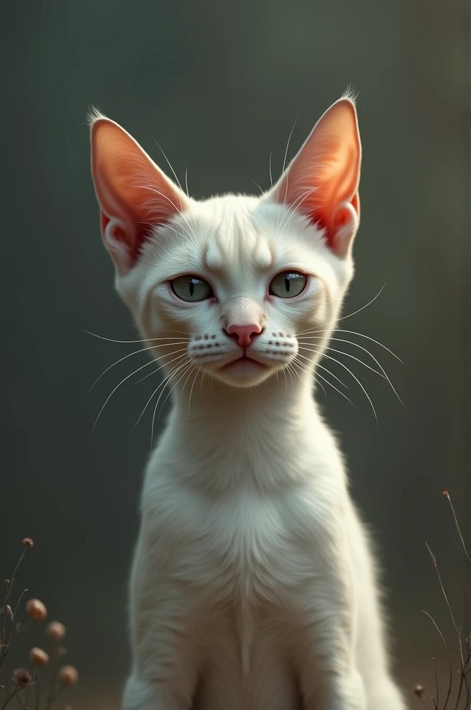 A realistic, thin pan cat crying, colour-white, expression-sad,