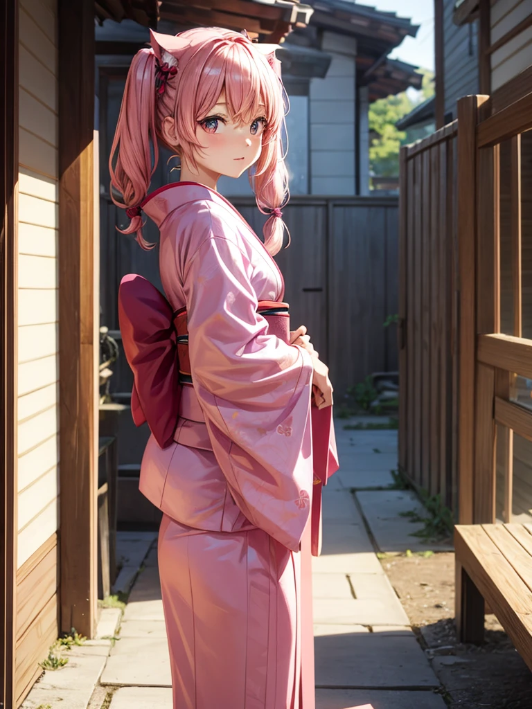 Twin tails pink kimono standing picture no cat ears