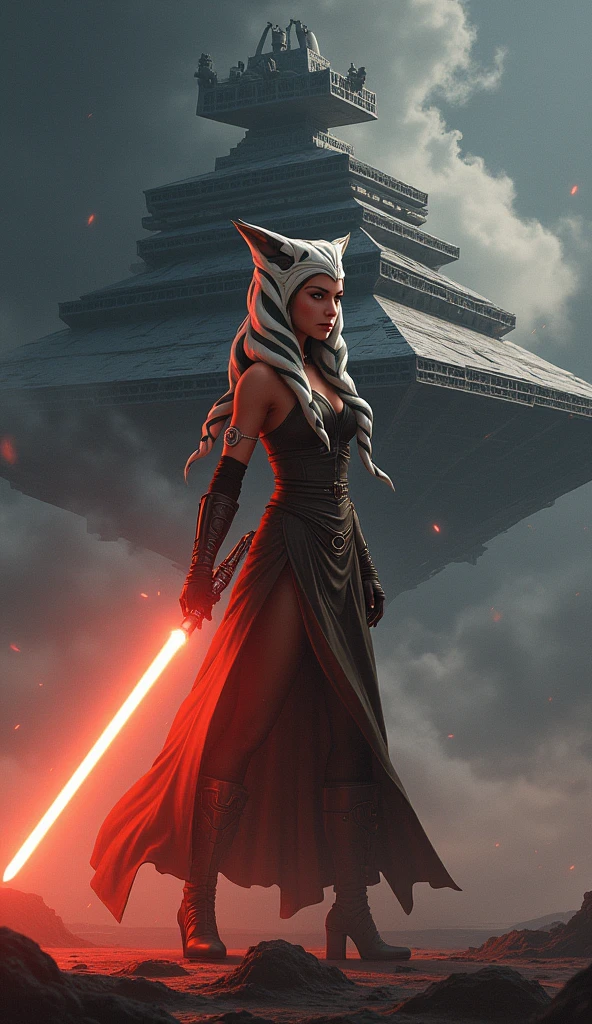 An imperial ship from Star Wars, Cudesexyrobutts, cinco ahsoka, holding a light saber. splash art, 极其详细的Artgerm, Portrait of cinco ahsoka, jedi woman, Star Wars Character, style artgerm, as seen on artgerm, ariana grande as a sith
