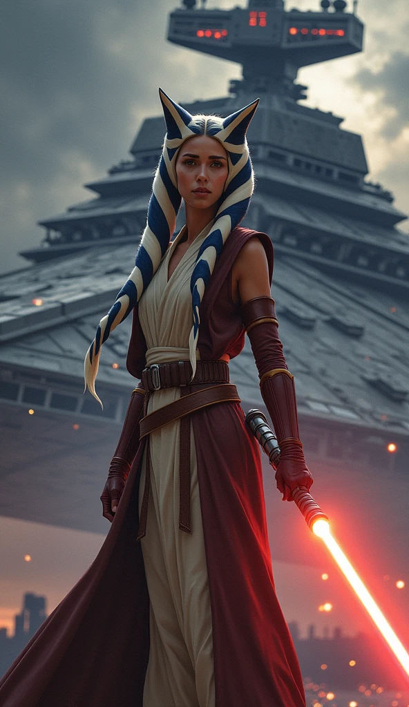 An imperial ship from Star Wars, Cudesexyrobutts, cinco ahsoka, holding a light saber. splash art, 极其详细的Artgerm, Portrait of cinco ahsoka, jedi woman, Star Wars Character, style artgerm, as seen on artgerm, ariana grande as a sith