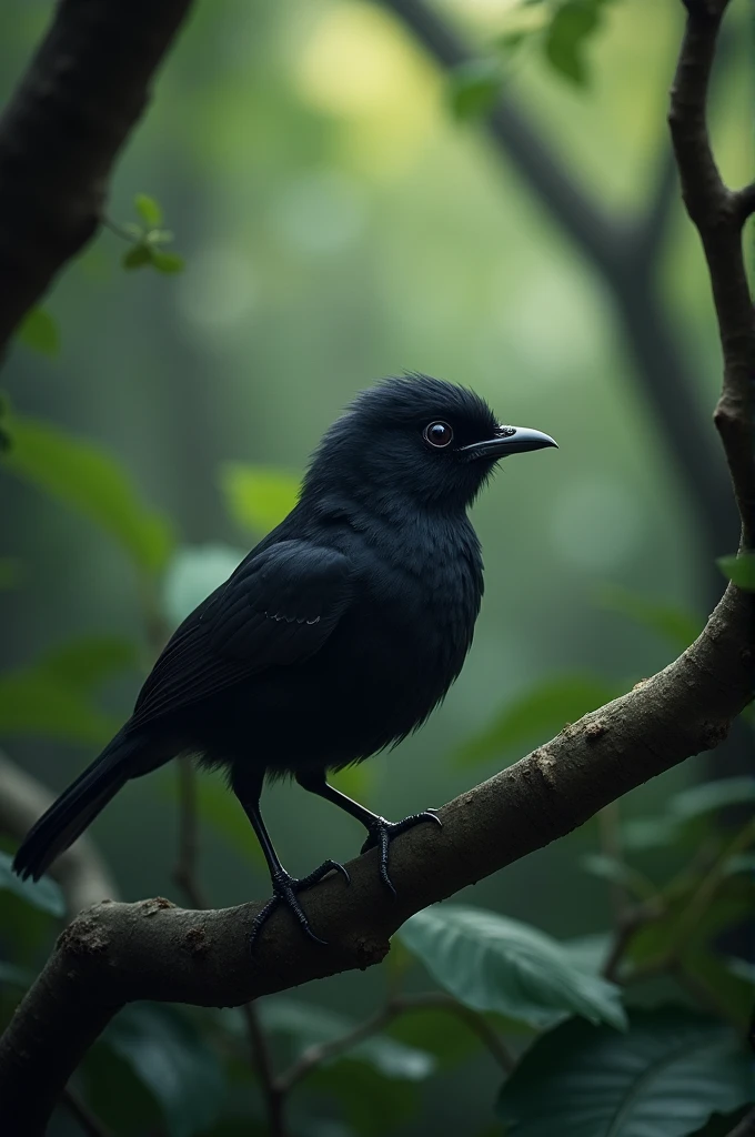 A sooty pinzon, It is a small, agile bird with soft, dark plumage and a small beak.