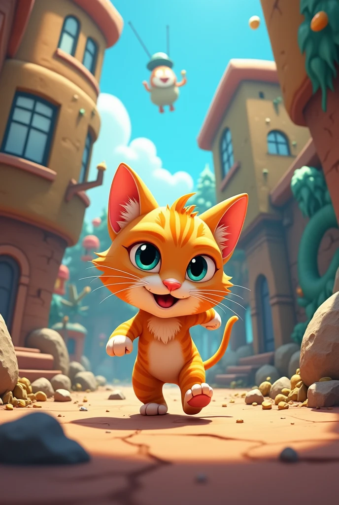 A cat that faces traps like stones falling from above traps like it falls to a place that is in cartoons