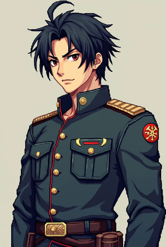 Create a pixel art of Yoriichi Tsugikuni as a soldier for a profile picture