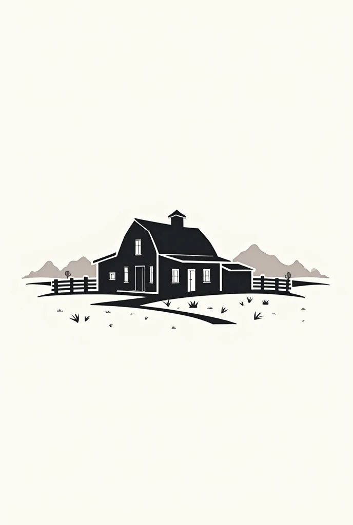 A black and white extended logo of a desert with only the farm in the middle in 2d western style