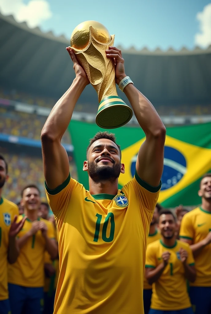 Make the Brazilian team win the World Cup and with Neymar carrying the World Cup trophy