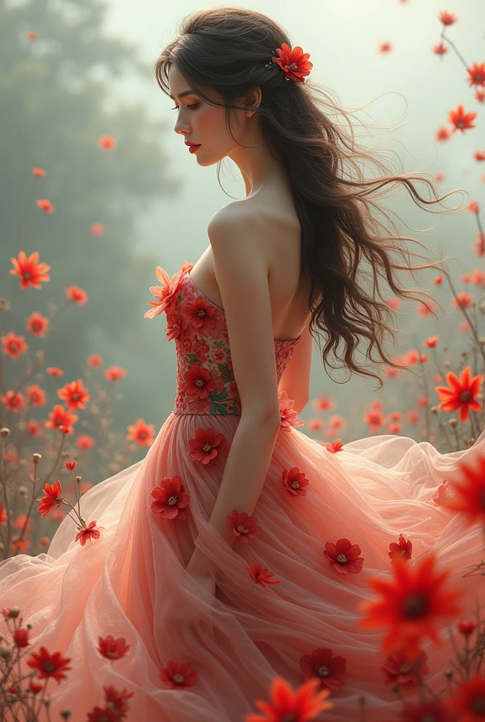 Red Flora Dress Girl 