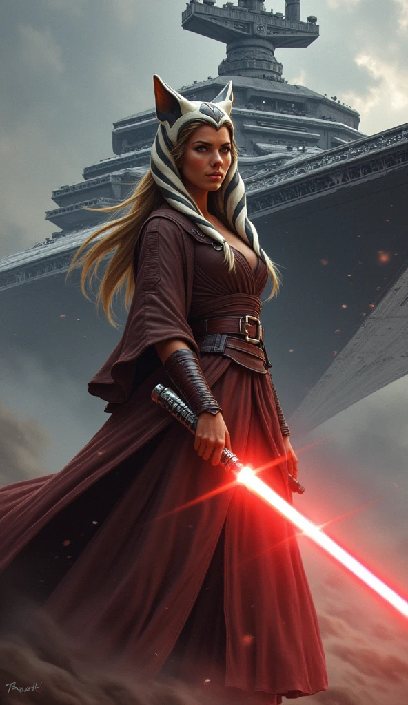 An imperial ship from Star Wars, Cudesexyrobutts, cinco ahsoka, holding a light saber. splash art, 极其详细的Artgerm, Portrait of cinco ahsoka, jedi woman, Star Wars Character, style artgerm, as seen on artgerm, ariana grande as a sith