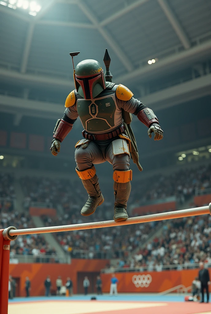 Boba Fett on the horizontal bar at Olympic gymnastics、Star Wars、movie、Mandaean、
