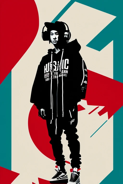A background filled with scattered musical notes in various sizes and colors、
Creative logo illustration of a silhouette with dreadlocks and red headphones,
Banksy、
A background completely filled with scattered musical notes in various sizes and colors, covering the entire screen.
singer、microphone、Japanese、
beautiful girl colorful image
Dance hiphop Dance CREW Waacking Dance
Punking
black medium hair black medium hair
Five fingers Baggy clothes Baggy clothes
HIPHOP crew、
the Japanese flag, background,patriotic,minimal,simple,bold colors,graphic,flat design,clean