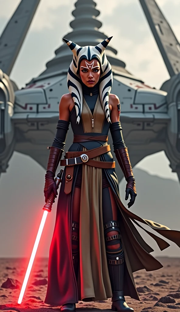 An imperial ship from stars wars, Cudesexyrobutts, Ahsoka Tano, holding a lightsaber. splash art, Extremely detailed artgerm, Portrait of Ahsoka Tano, female jedi, Star Wars character, artgerm style, as seen on artgerm, Ariana Grande as Sith