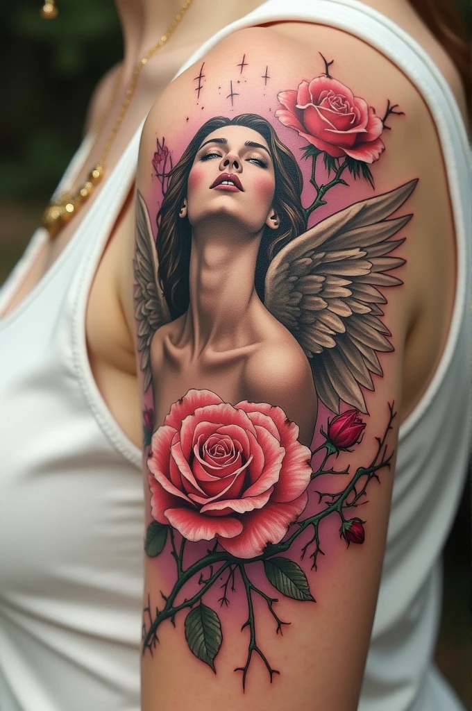 Angel tattoos with roses