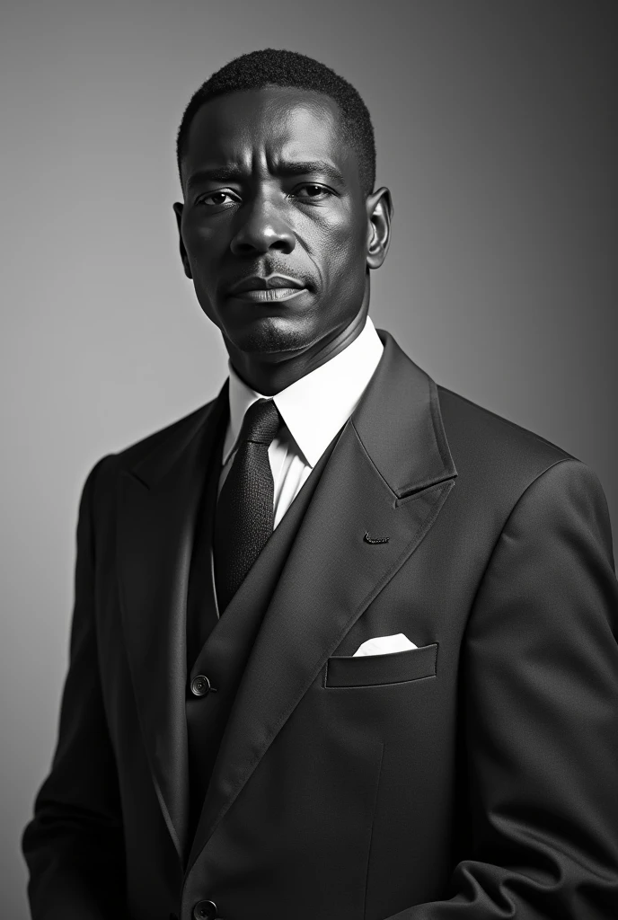 Take a black and white photo of a black man in a suit in the year 1948