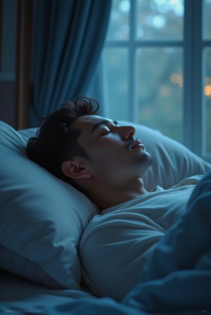A man is sleeping in bed and dreaming