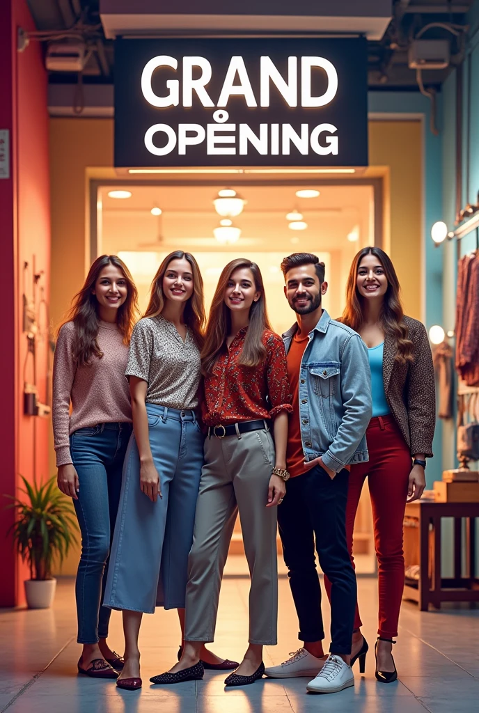 Make A advertisment photo in hindi language to share on social media ads of my new garments shop opening named "Shri shyam Garments" where I will sell all clothes for mens, women's, and footwear too , include "Shri shyam Garments" as the shop name