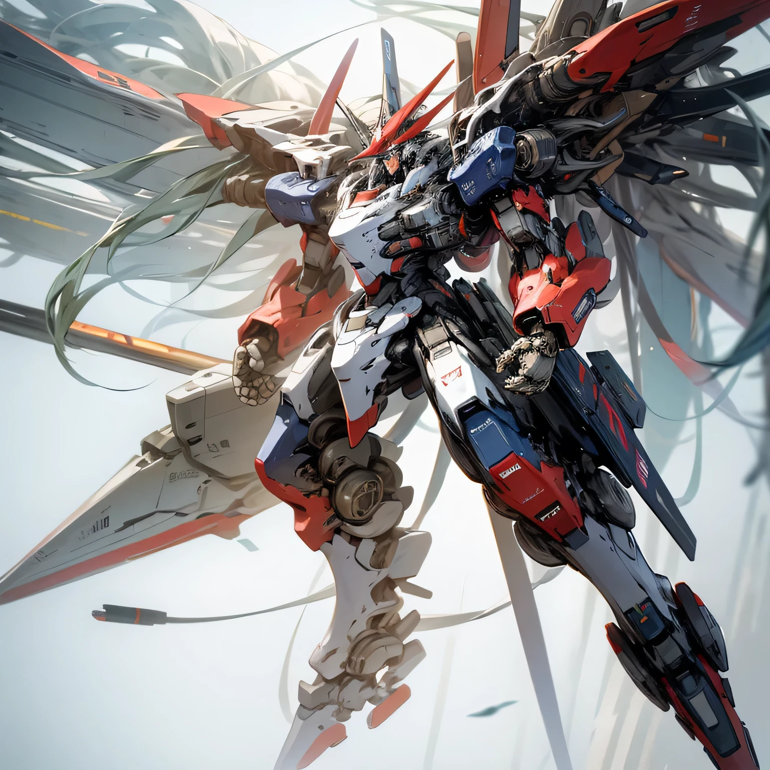full body, mecha, floating